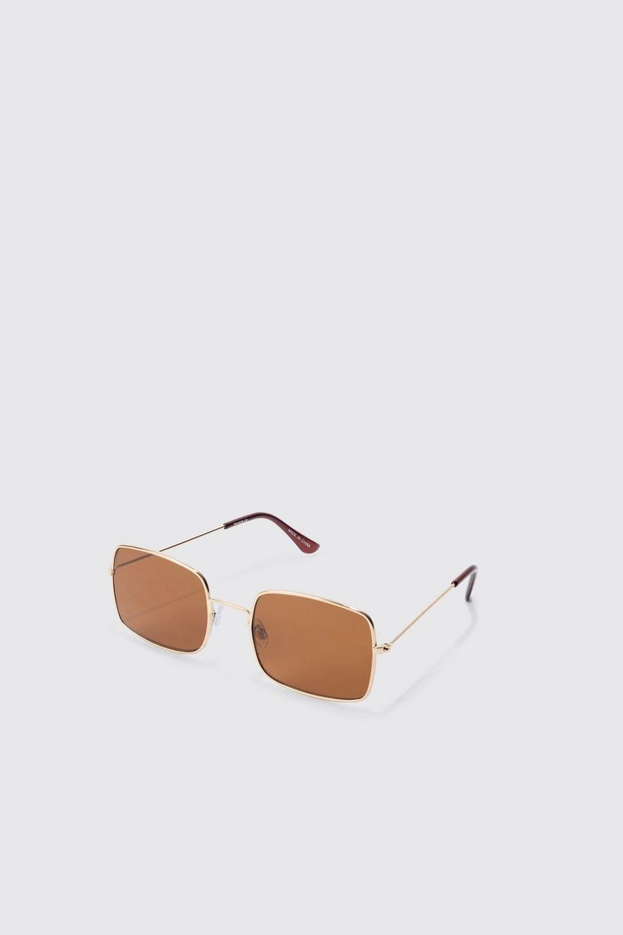 Brown Fyrkantiga bruna solglasögon med metallbågar