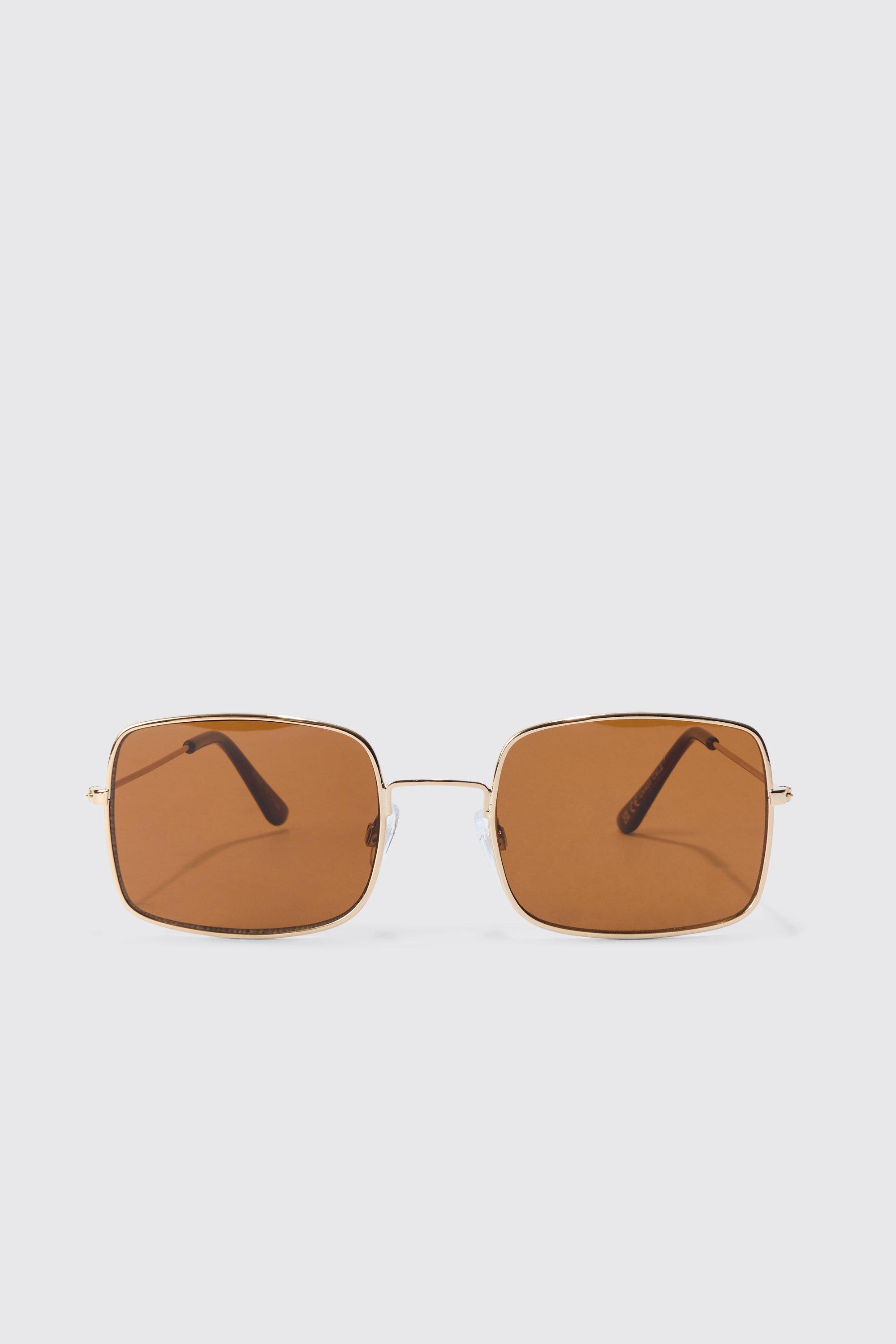 Occhiali da sole squadrati marroni con montatura in metallo boohoo IT