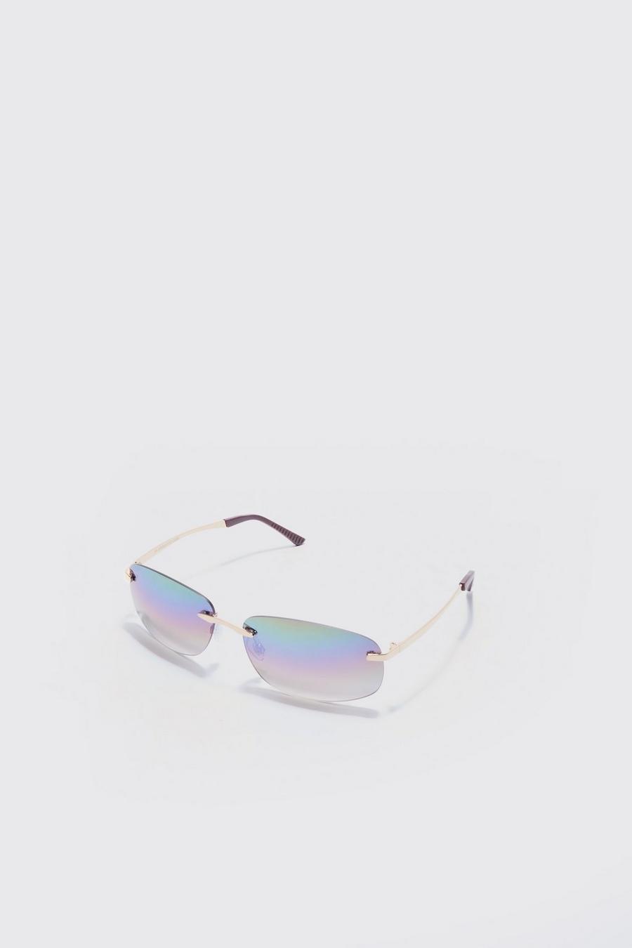 Square Lens Frameless Sunglasses In Multi