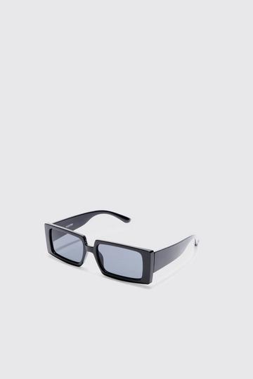 Black Rectangular Plastic Sunglasses In Black