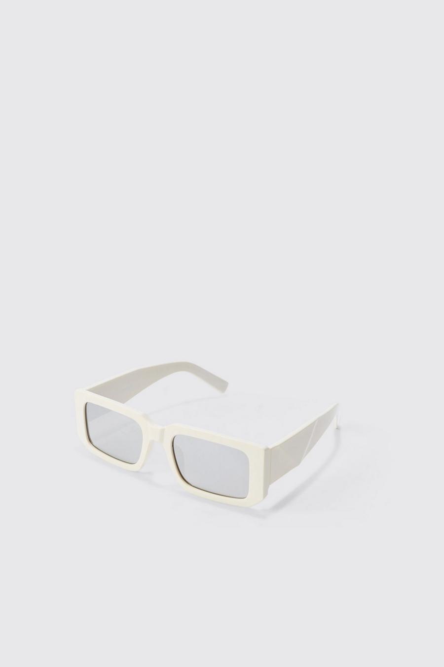 Chunky Rectangular Mirror Lens Sunglasses In White