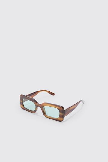 Rectangular Abstract Resin Rectangular Sunglasses In Brown brown