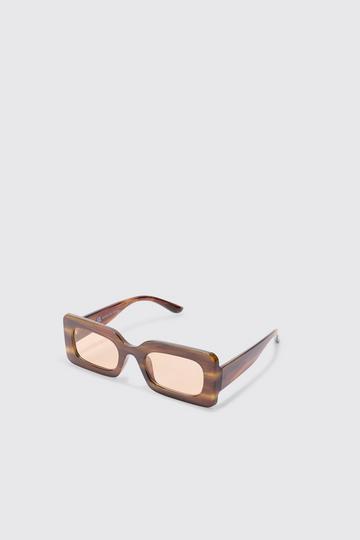 Rectangular Abstract Resin Rectangular Sunglasses In Brown brown