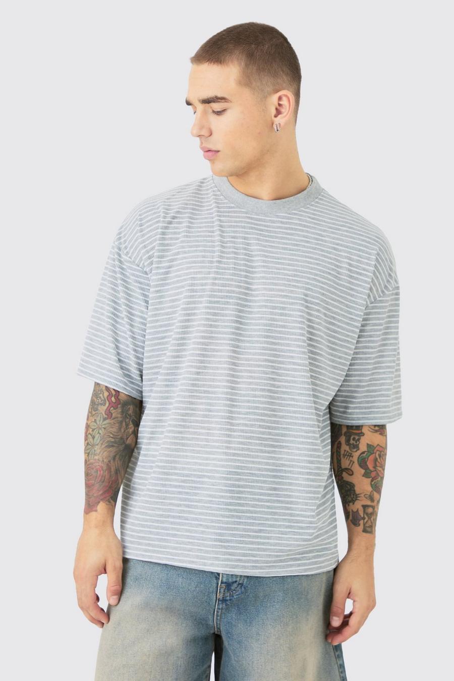 T-shirt oversize côtelé à rayures, Grey image number 1