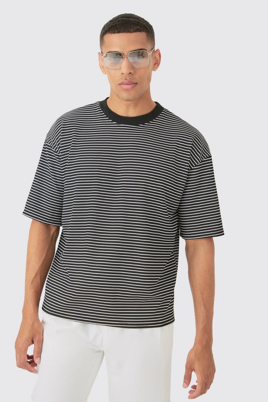 Navy Boxy Stripe Rib T-shirt