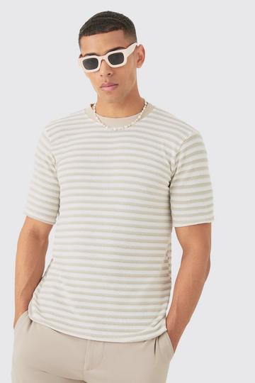 Slim Fit Textured Stripe T-shirt stone