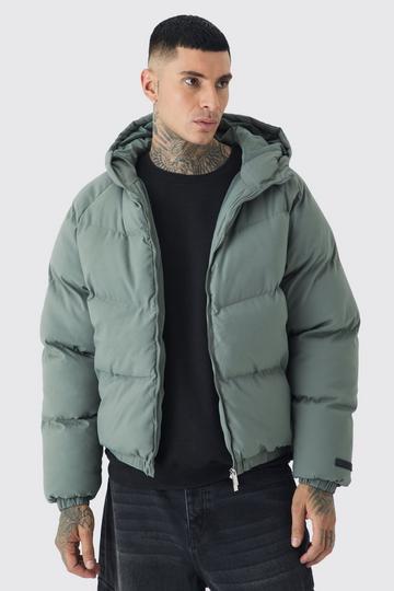 Grey Tall Man Regular Fit Hooded Puffer Coat In Grey