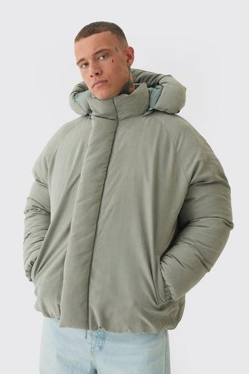 Beige Tall Man Extreme Heavy Padded Hooded Puffer Coat In Stone