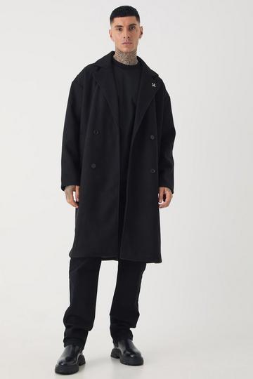 Tall Oversized Drop Shoulder Double Breasted Overcoat In Black black