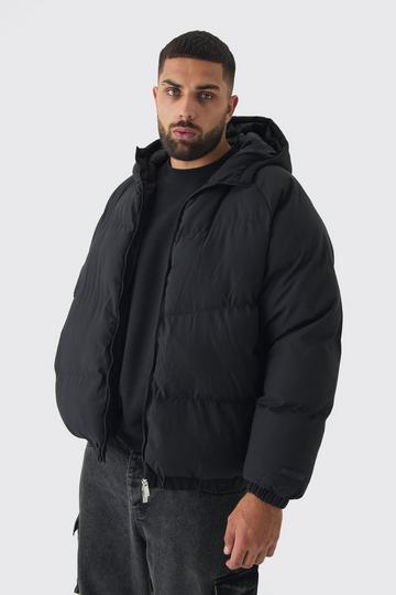 Plus Man Regular Fit Hooded Puffer Coat In Black black