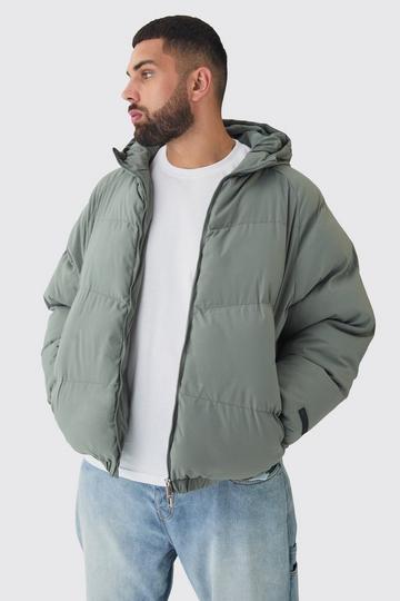 Plus Man Regular Fit Hooded Puffer Coat In Grey grey