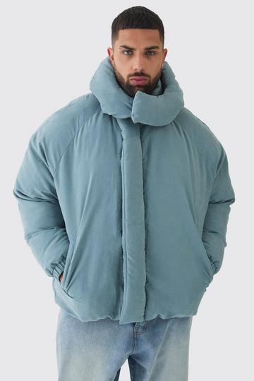 Plus Man Extreme Heavy Padded Hooded Puffer Coat In Dusty Blue dusty blue