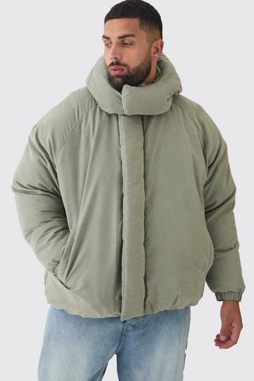 Plus Man Extreme Heavy Padded Hooded Puffer Coat In Stone stone