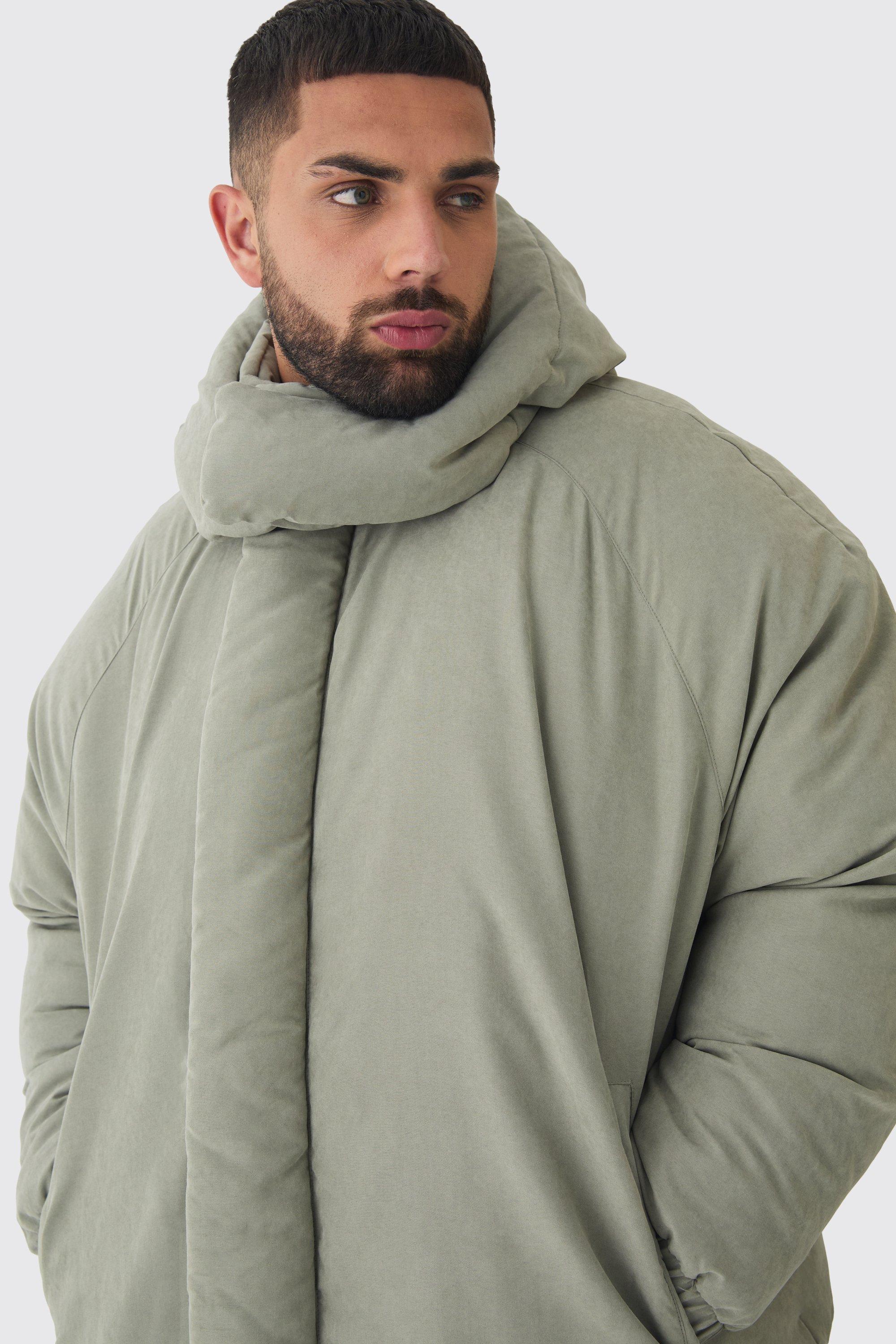 Plus Man Extreme Heavy Padded Hooded Puffer Coat In Stone