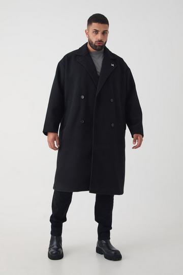 Plus Oversized Drop Shoulder Double Breasted Overcoat In Black black