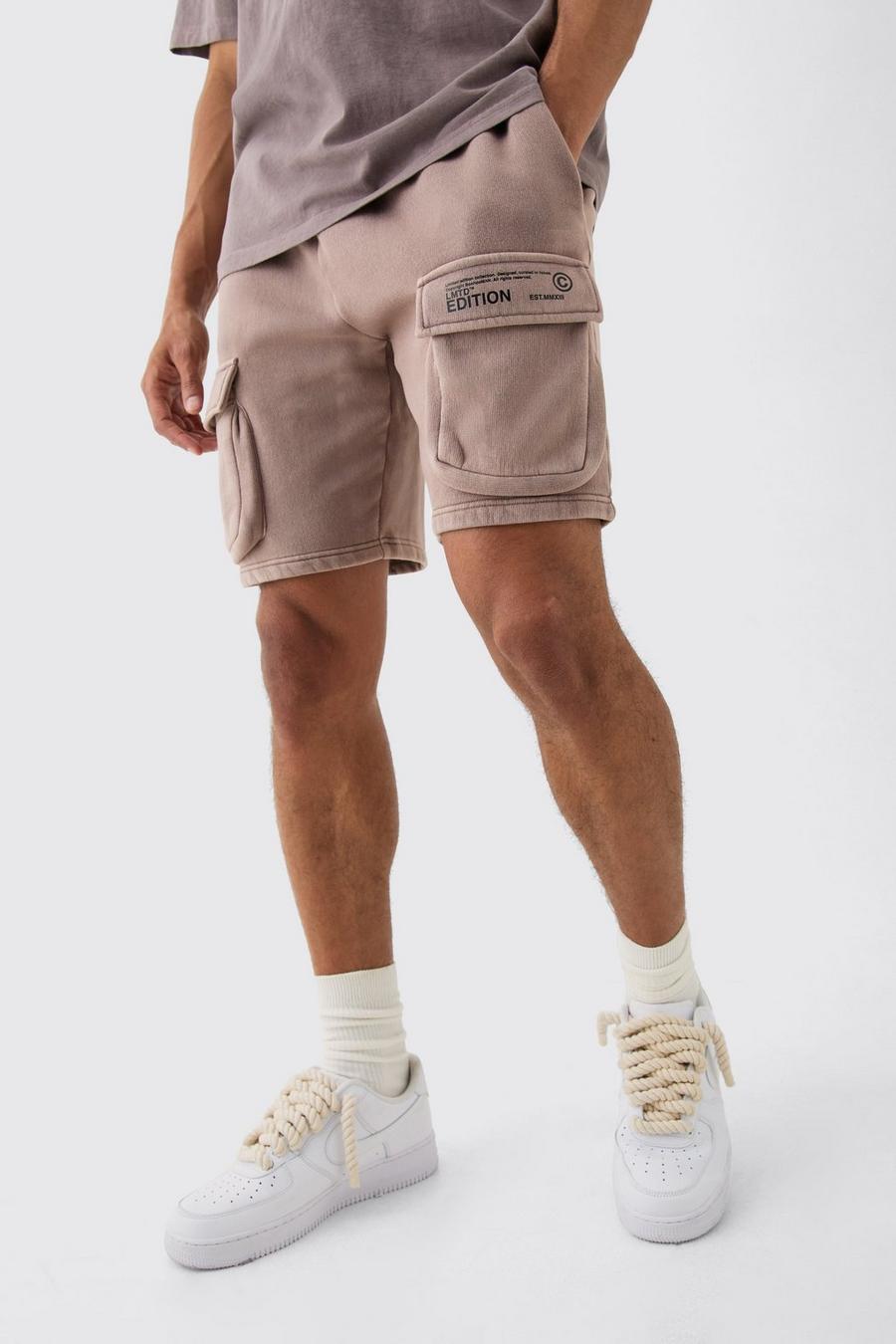 Brown Loose Fit Cargo Wash Shorts image number 1