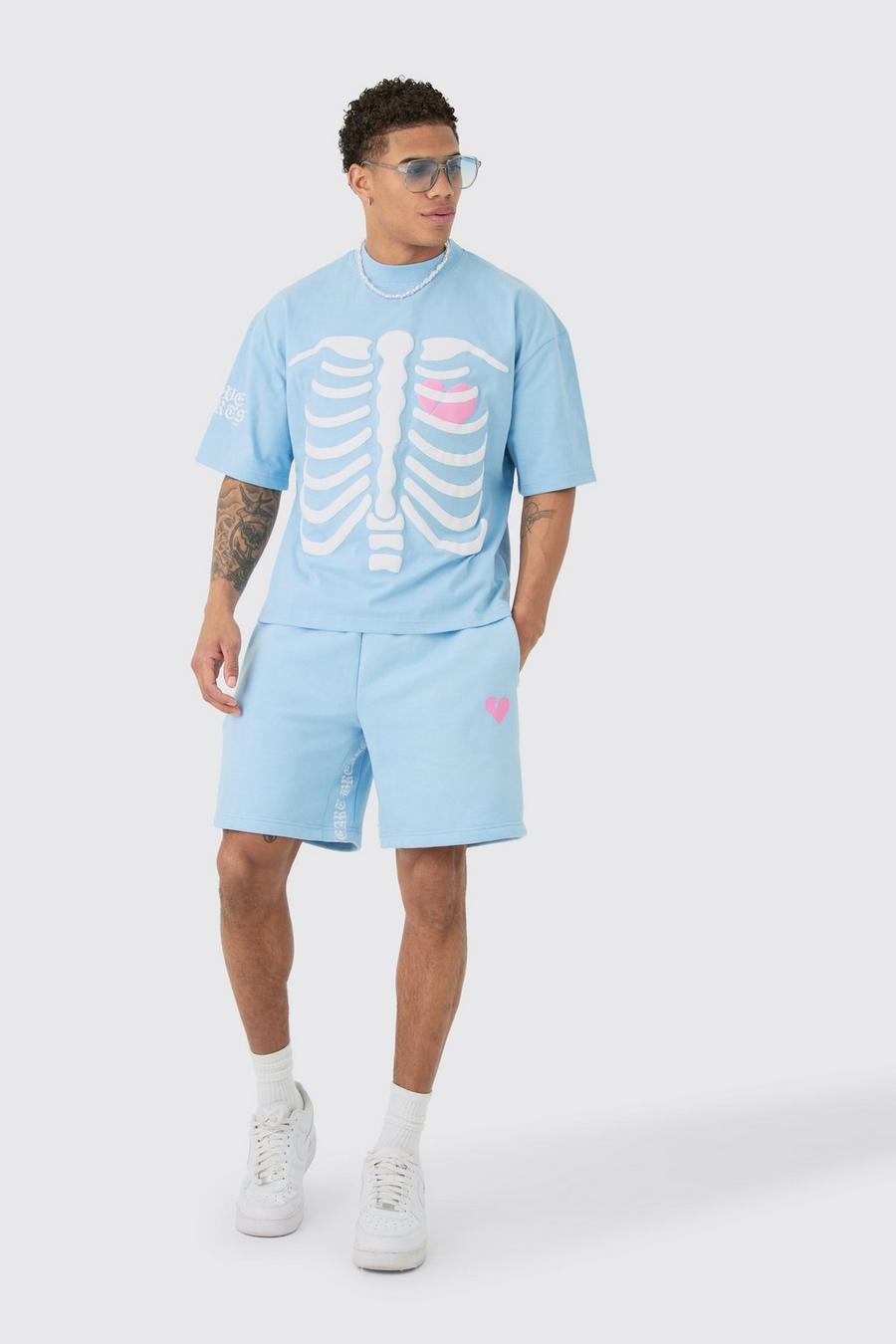Blue Oversized Boxy Official Heart Breaker T-shirt And Short Set