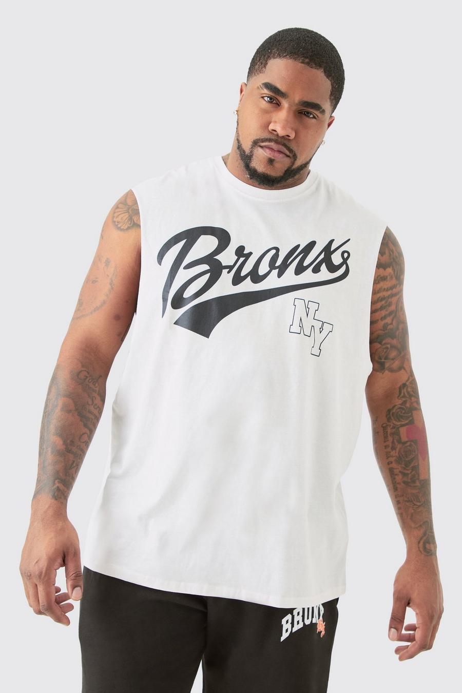 Camiseta sin mangas Plus blanca con estampado universitario de Bronx, White image number 1