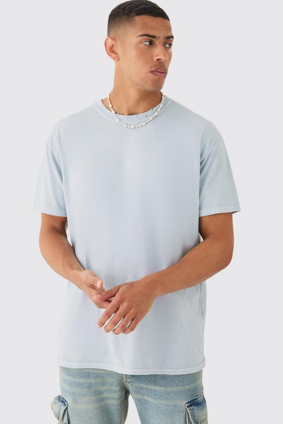Grey Oversized Versleten Gebleekt T-Shirt image number 1
