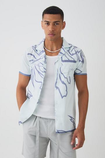 Short Sleeve Satin Tonal Palm Shirt white