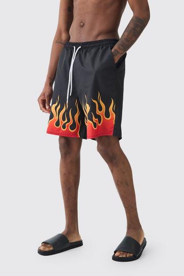 Tall Flame Hem Print Swim Shorts red