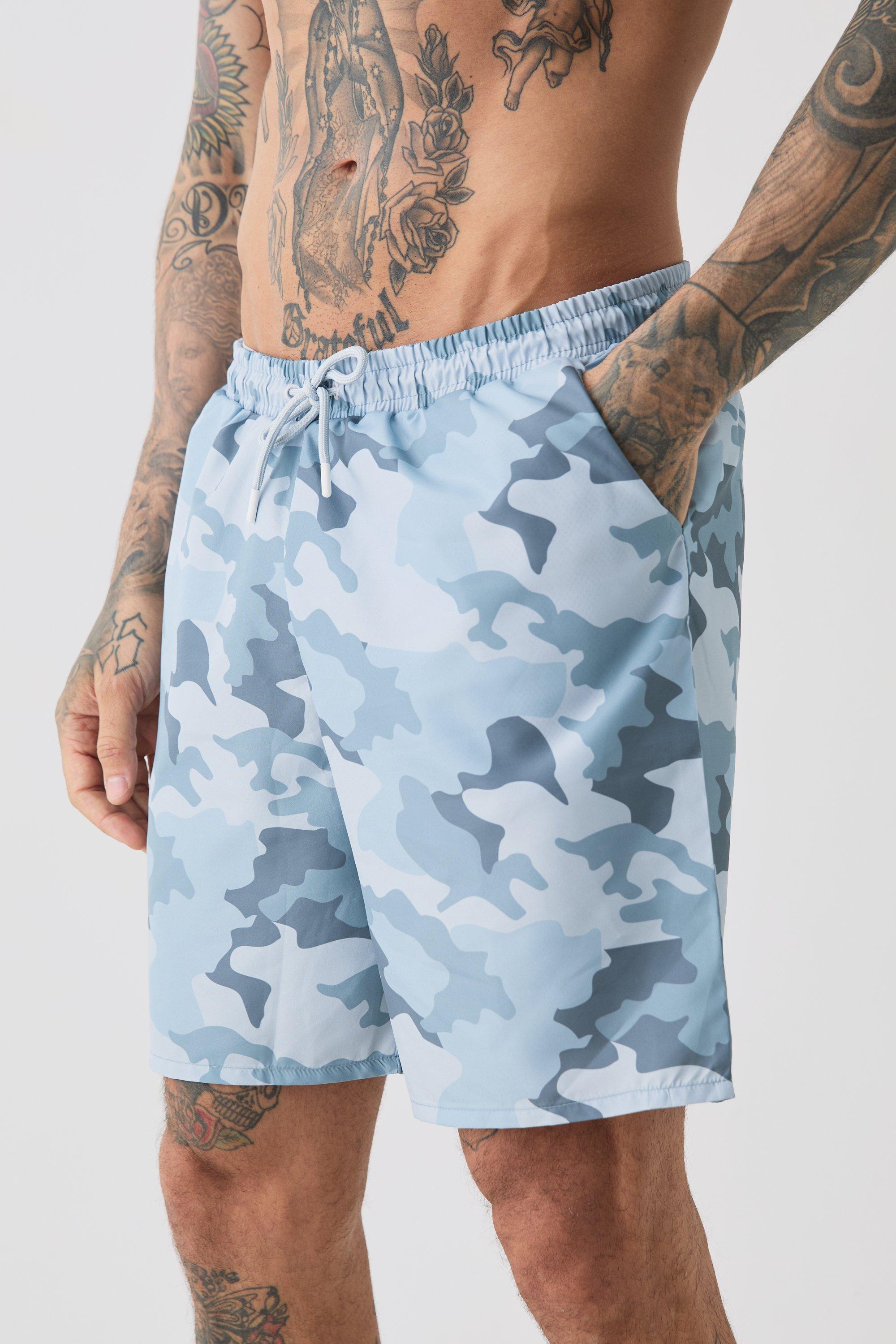 Tall Grey Camo Printed Swim Shorts boohoo IE