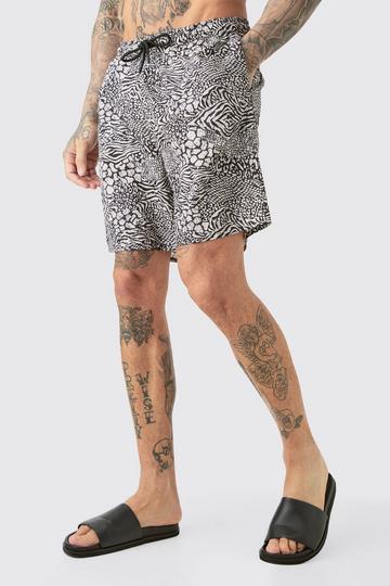 Stone Beige Tall Mixed Animal Printed Swim Shorts