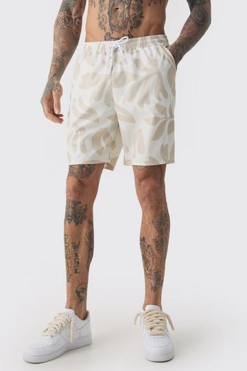 Stone Beige Tall Tonal Palm Printed Swim Shorts