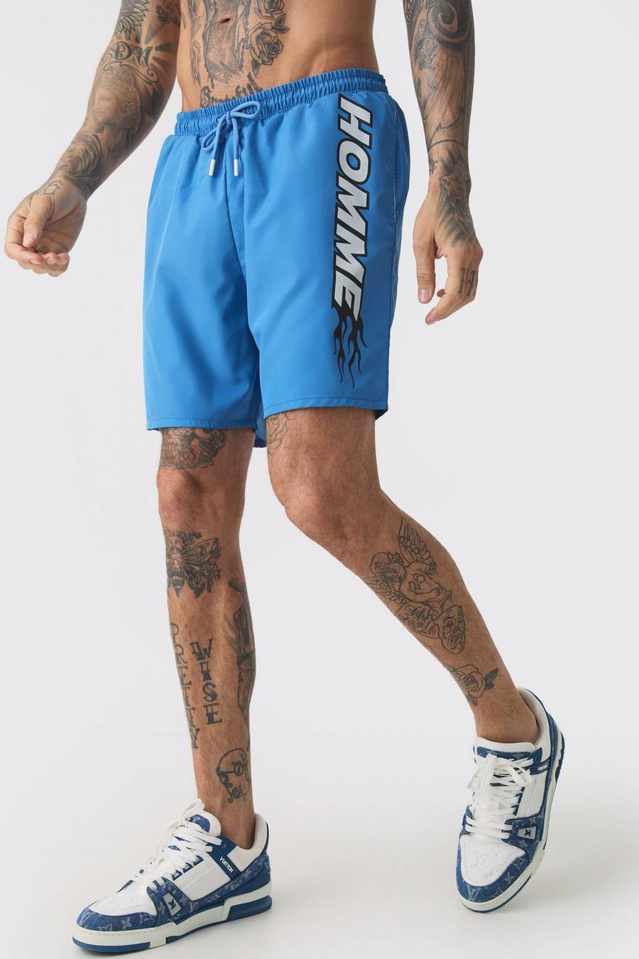 Blue Tall Homme Printed Swim Shorts