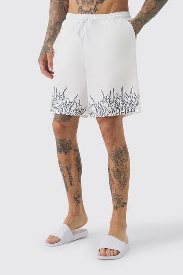 Tall Printed Hem Swim Shorts white