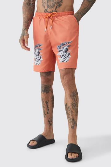 Orange Tall Cherub Printed Swim Shorts