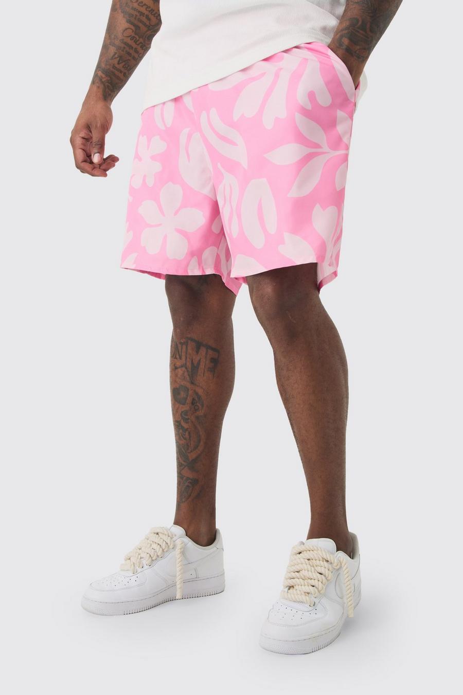 Pink Plus Tonal Palm Printed Swim Shorts