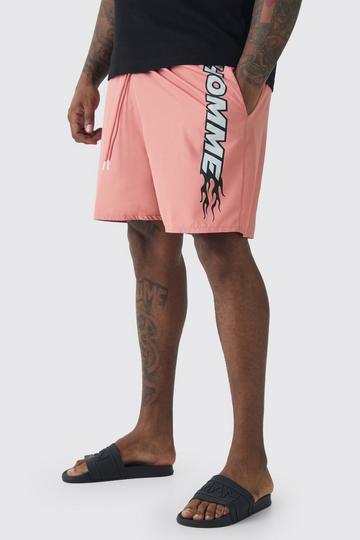 Plus Homme Slogan Printed Swim Shorts pink