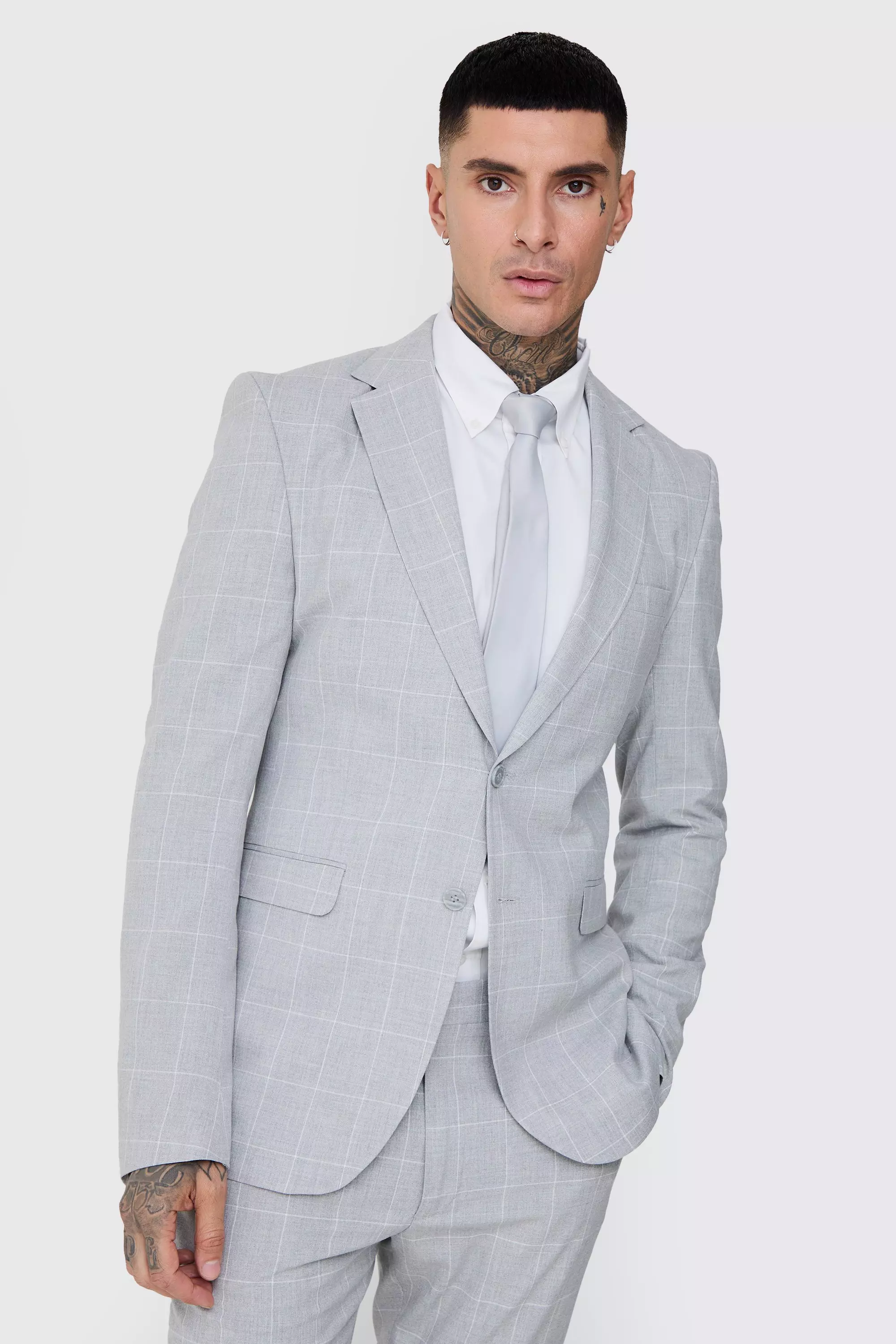 Light grey Tall Window Pane Check Skinny Fit Blazer alternative image