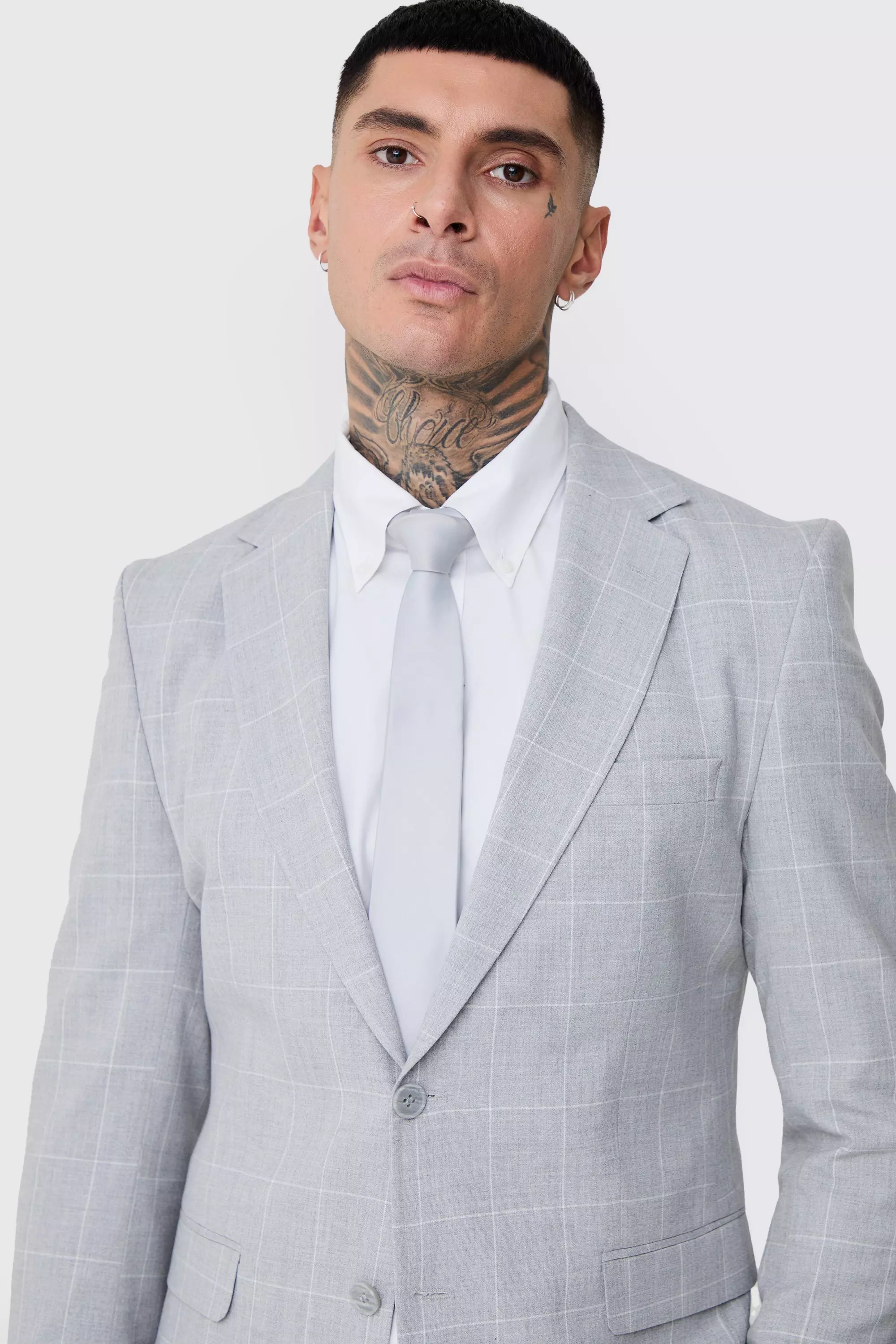 Light grey Tall Window Pane Check Skinny Fit Blazer alternative image