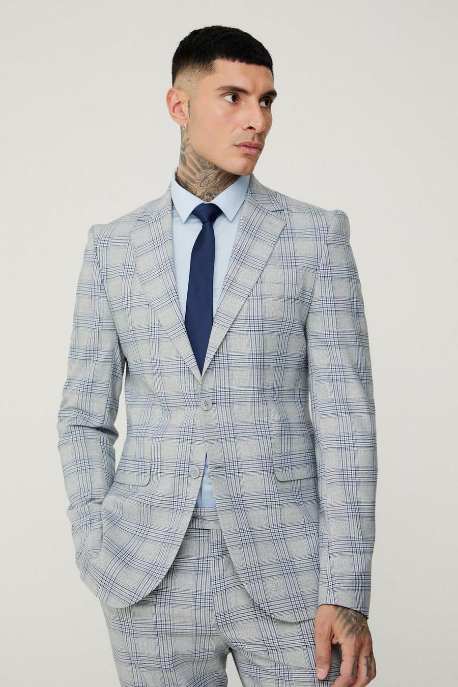 Grey Tall Checked Skinny Fit Blazer image number 1