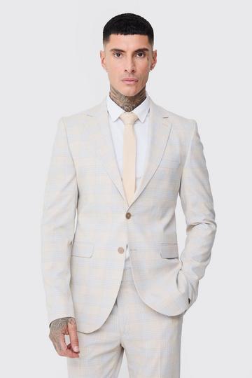 Stone Beige Tall Checked Skinny Fit Blazer