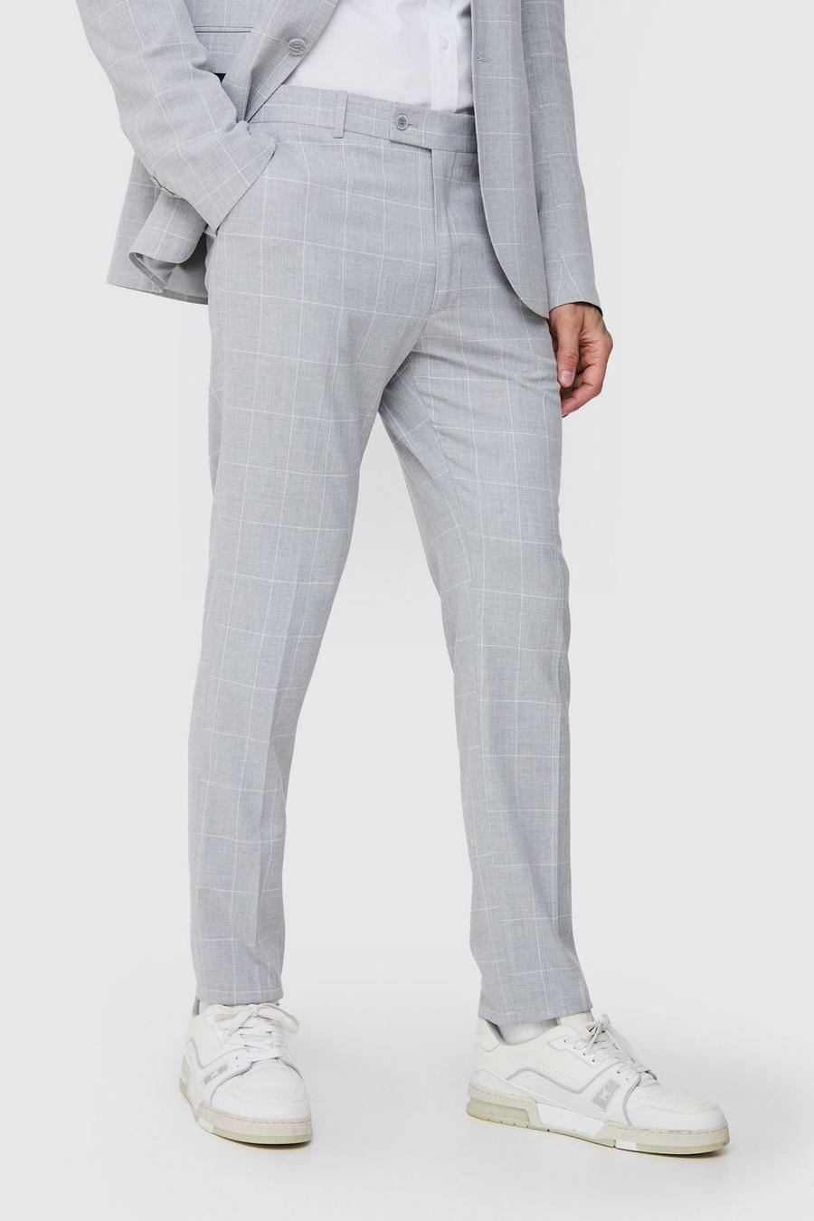 Light grey Tall Window Pane Check Skinny Fit Trousers image number 1