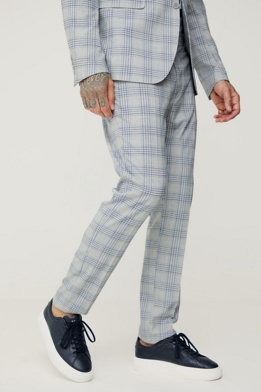 Grey Tall Checked Skinny Fit Trousers image number 1