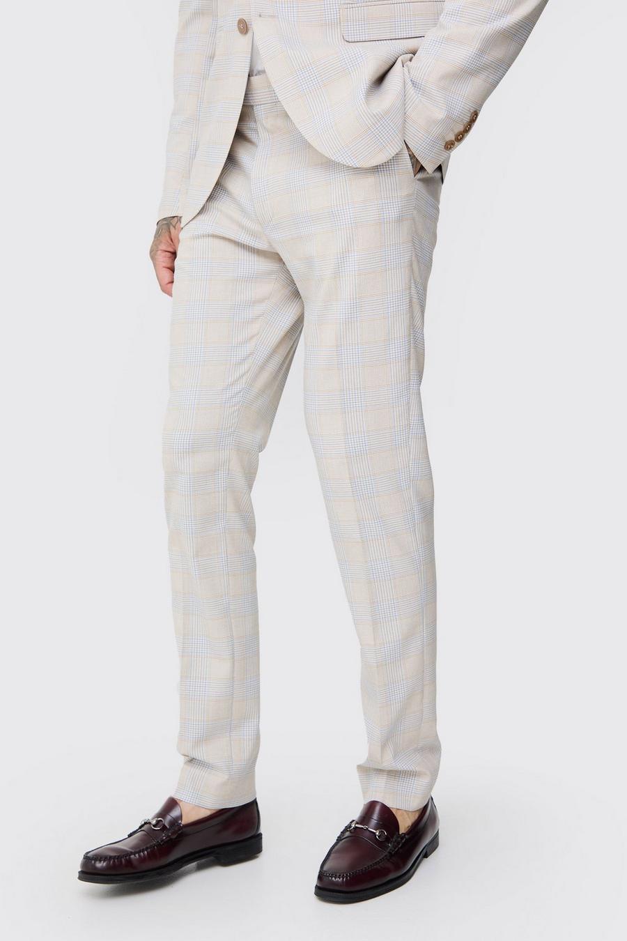 Stone Tall Checked Skinny Fit Trousers