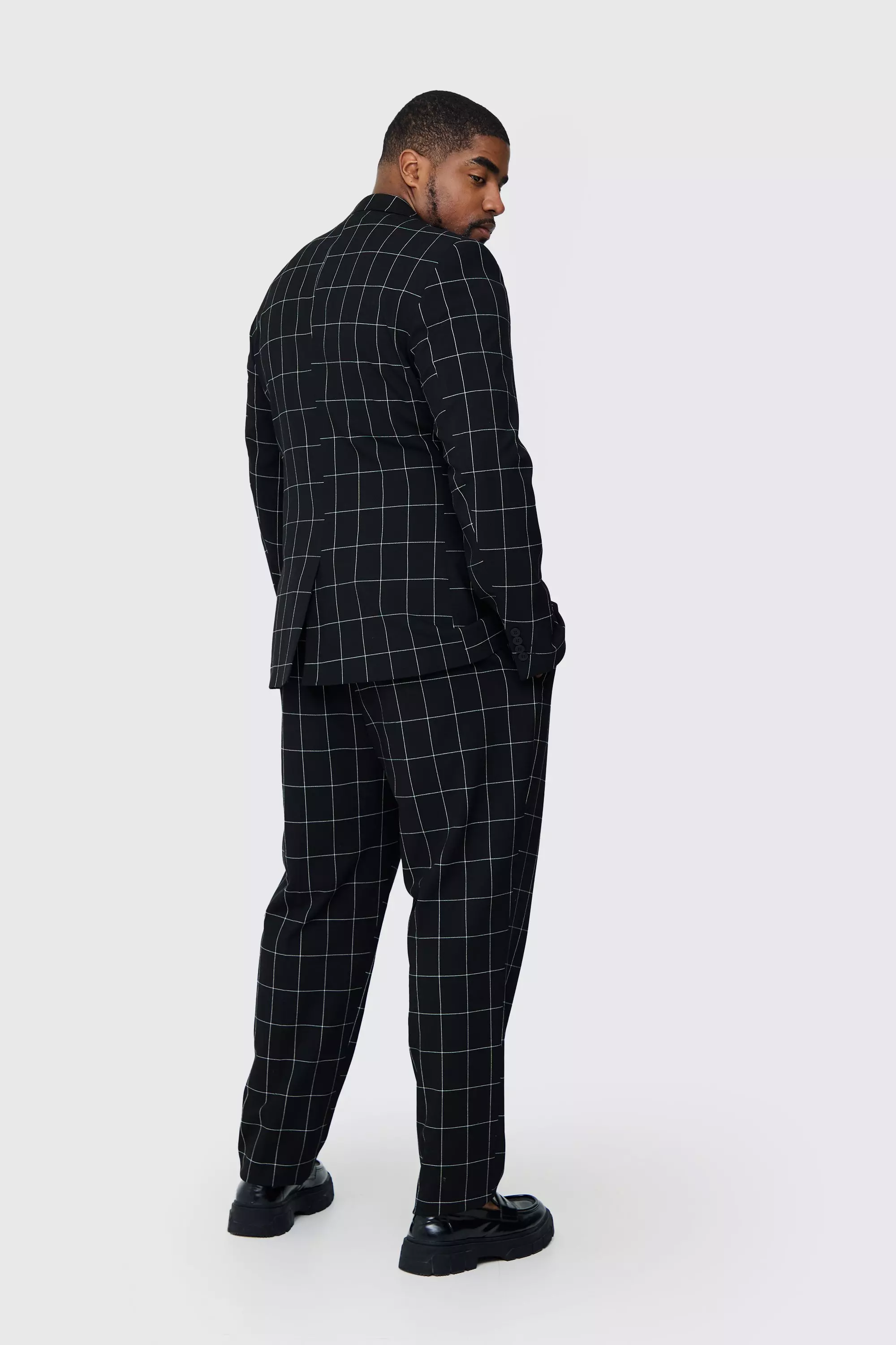 Black Plus Window Pane Check Skinny Fit Blazer صورة بديلة