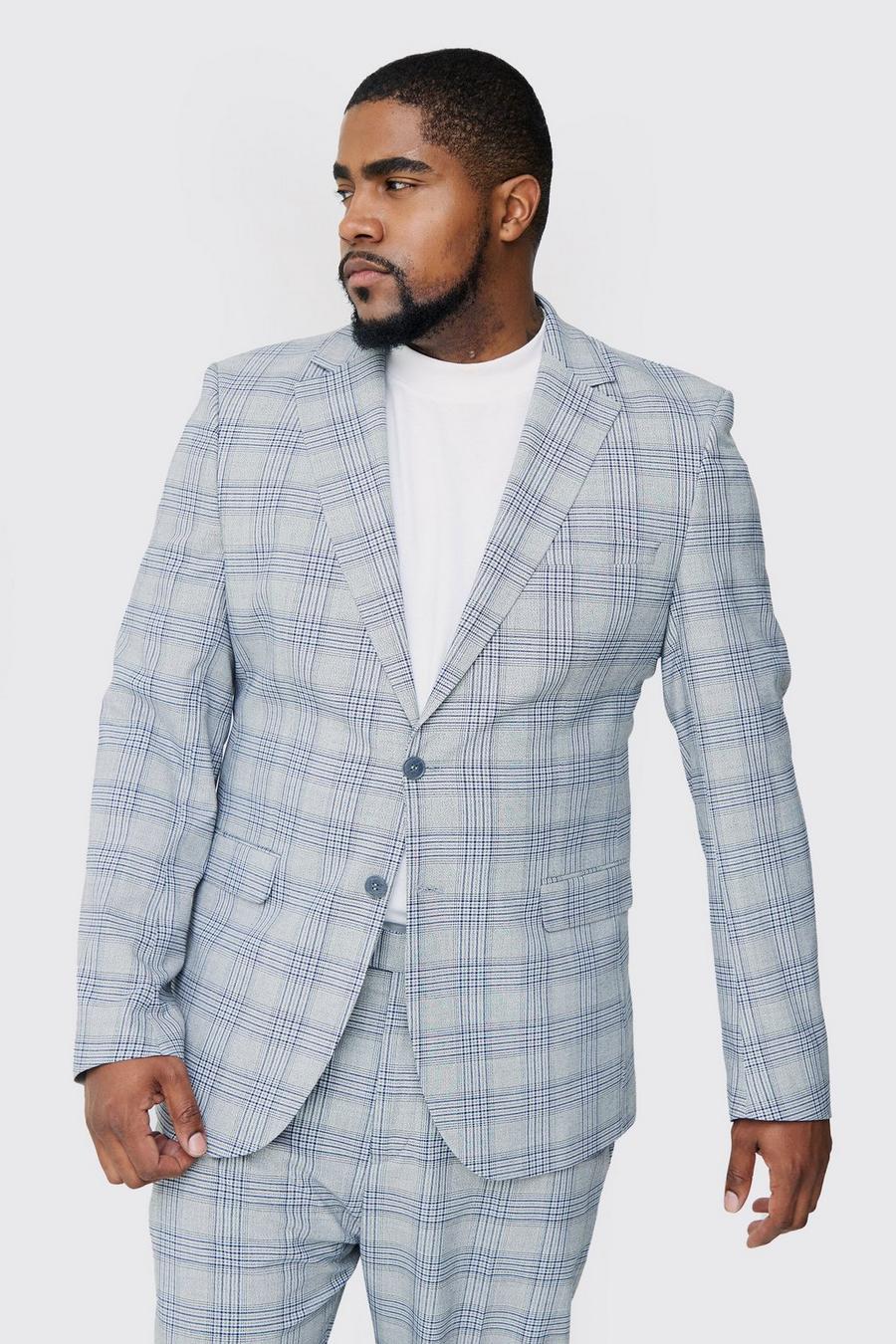 Grey Plus Checked Skinny Fit Blazer image number 1