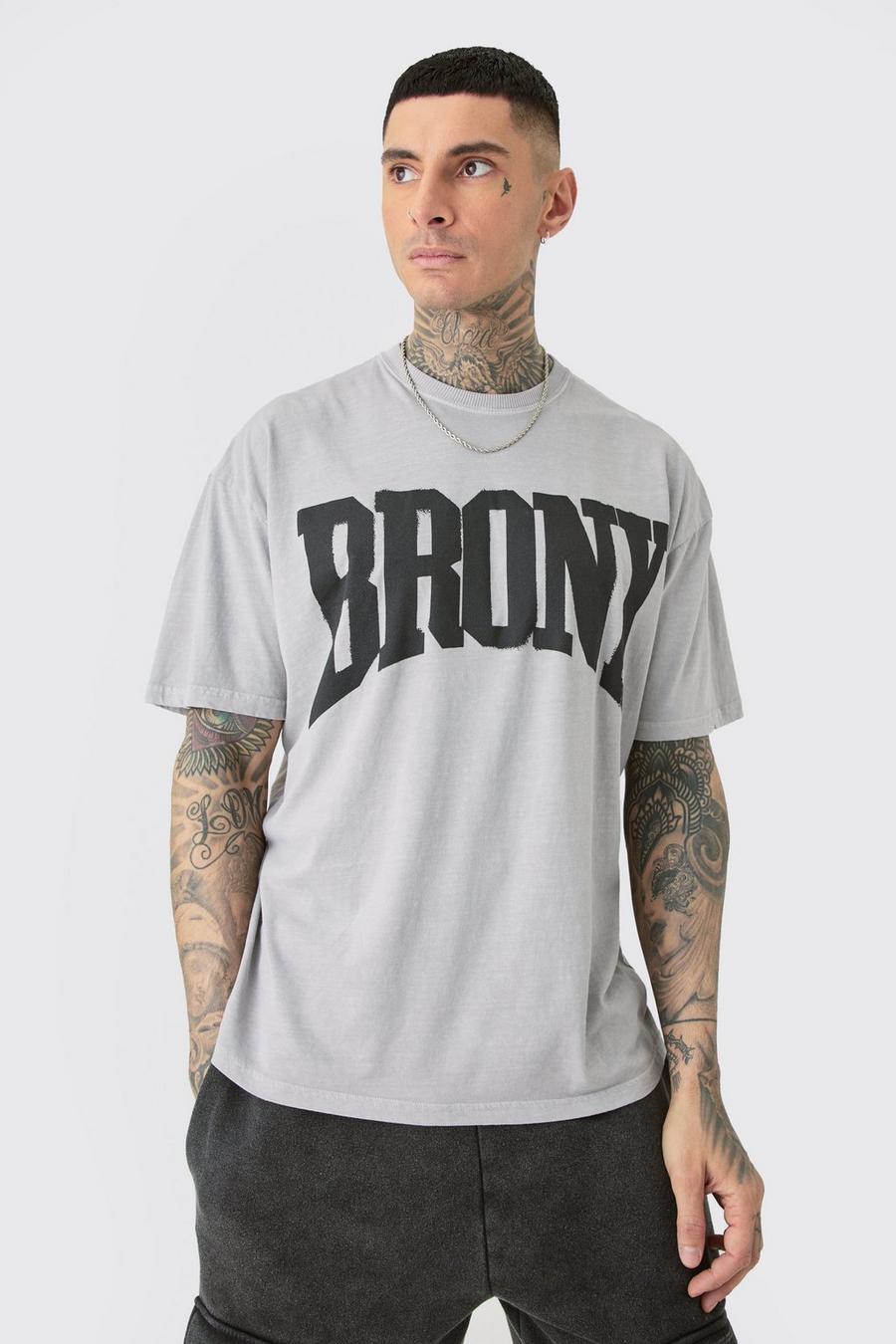 Camiseta Tall con estampado gráfico universitario en gris jaspeado de Bronx, Grey marl image number 1