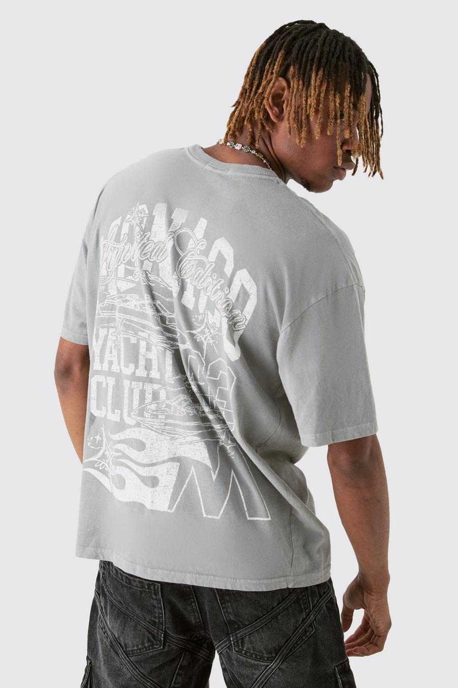 Tall Monaco Moto Backprint T-shirt In Grey