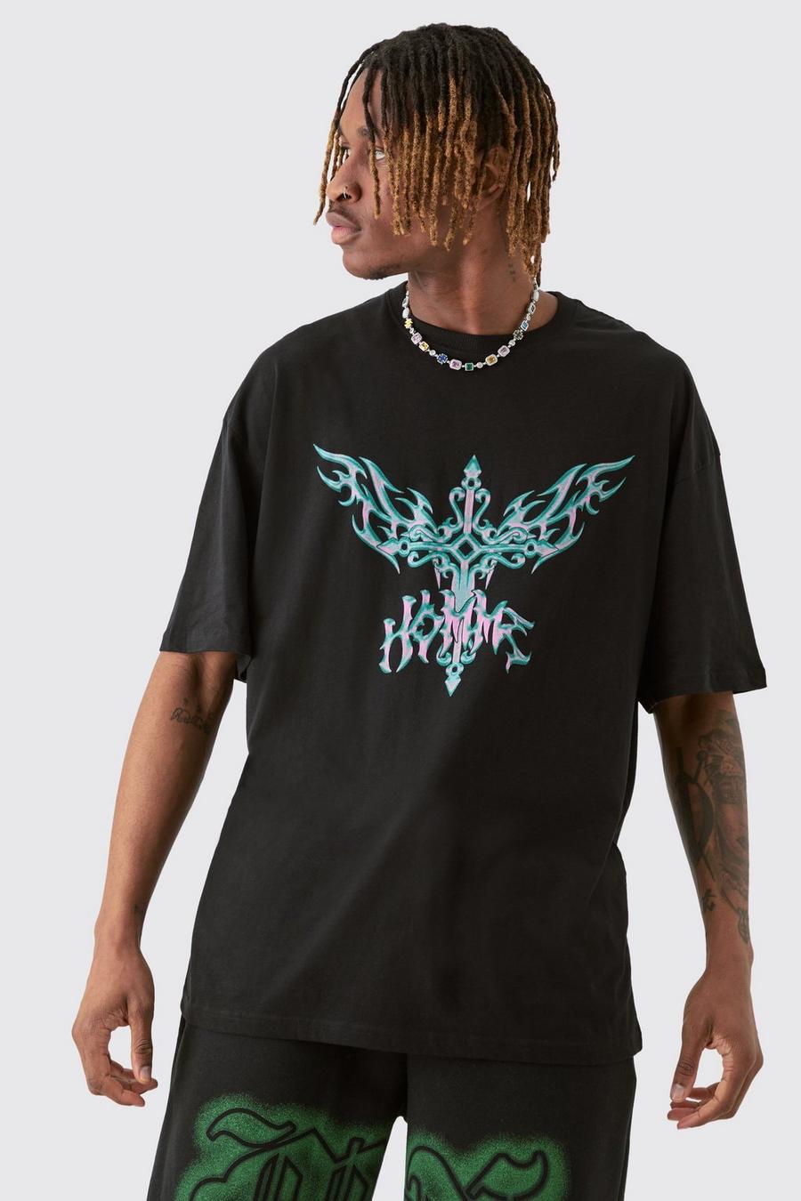 Black Tall Zwart Metallic T-Shirt Met Print En Reliëf