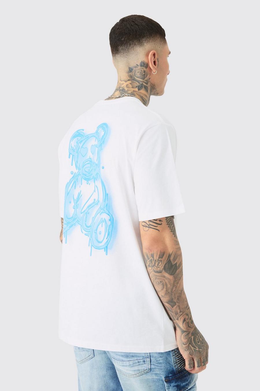 Tall weißes T-Shirt mit Drippy Teddy Print, White