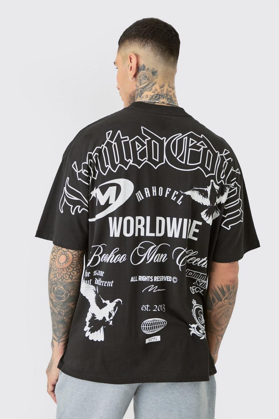 Camiseta Tall negra con estampado gráfico de motociclismo sobre la costura Limited Edition, Black