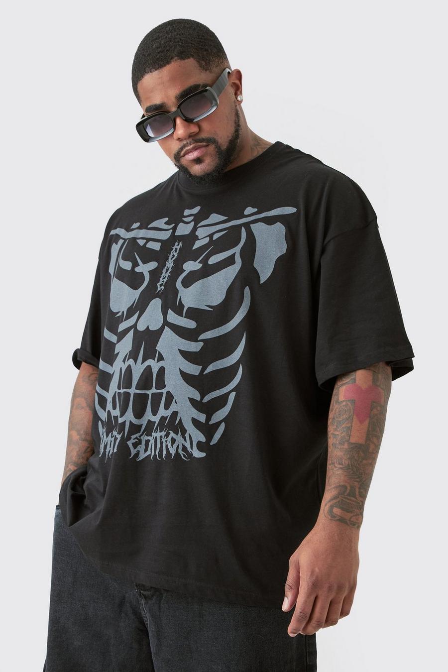 Camiseta Plus negra con estampado gráfico de esqueleto, Black image number 1