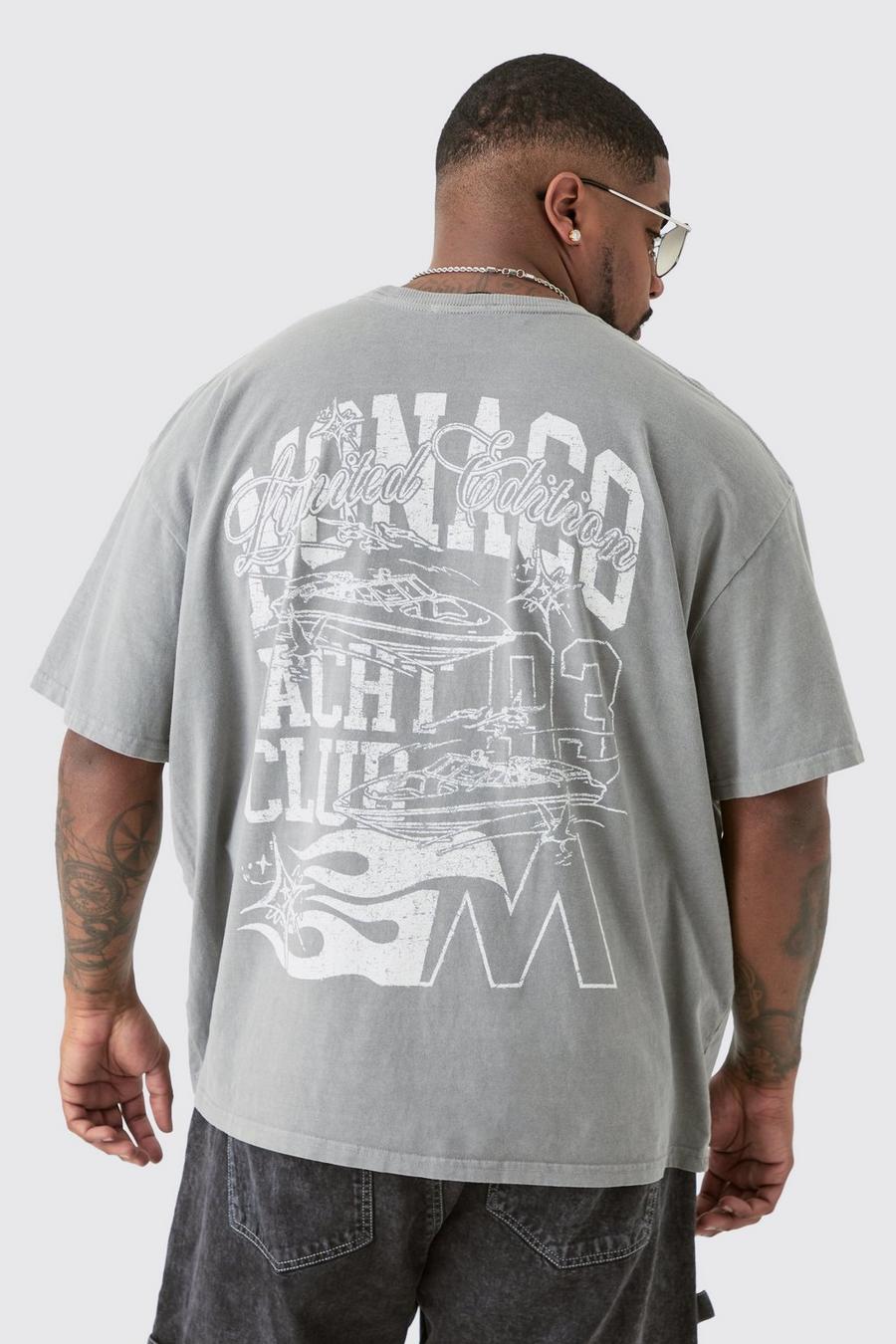 T-shirt Plus Size grigia con grafica Monaco Moto sul retro, Grey