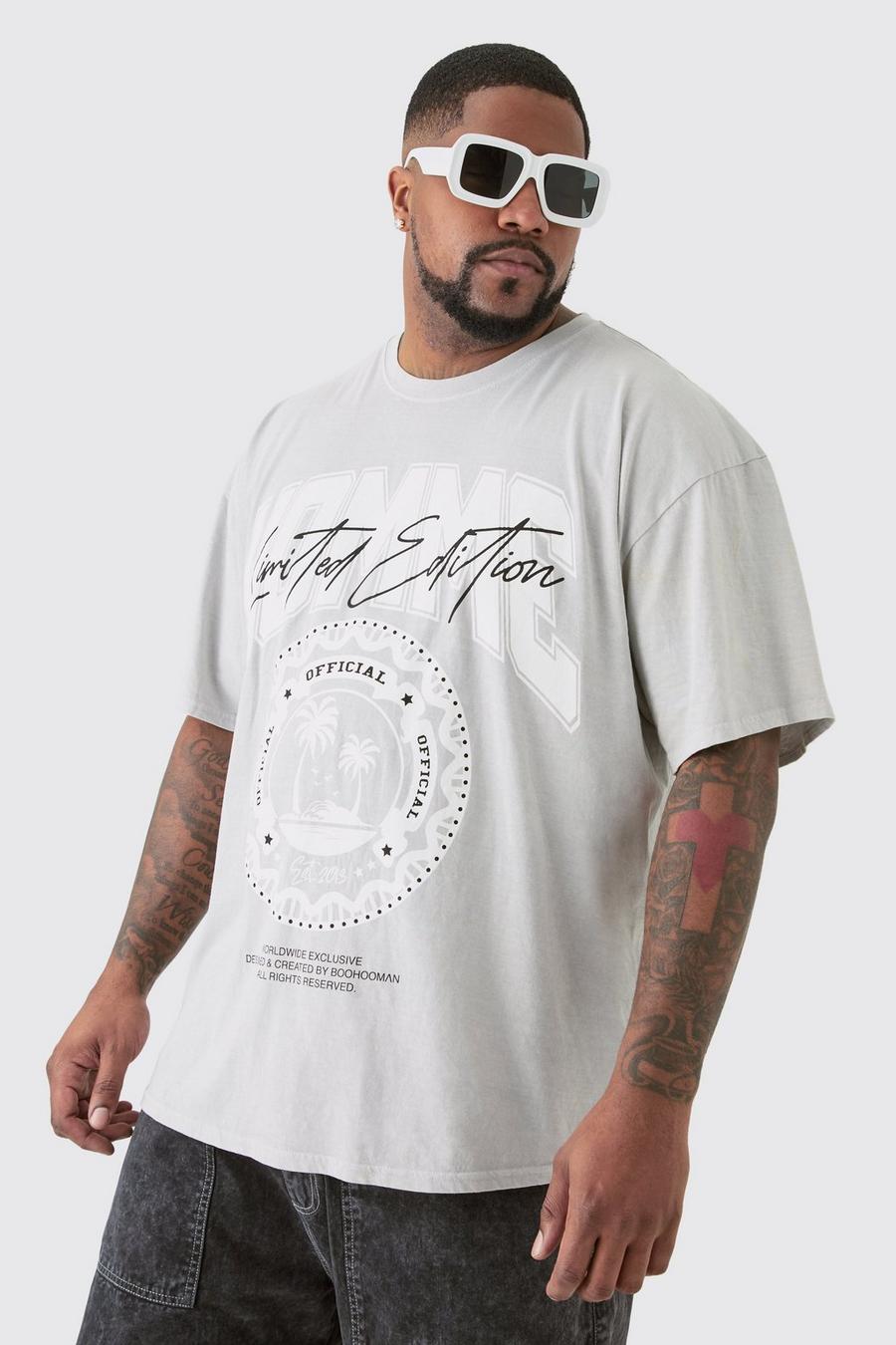 Camiseta Plus con estampado gráfico Homme de palmeras en gris, Black image number 1